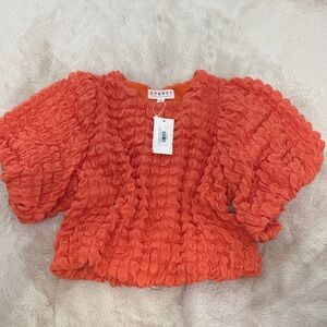 Orange Textured Puff Sleeve Top